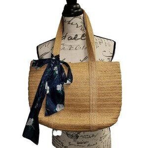 Draper James Everyday Straw Tote Womens Handbag Purse‎ Scarf Pre-Owned